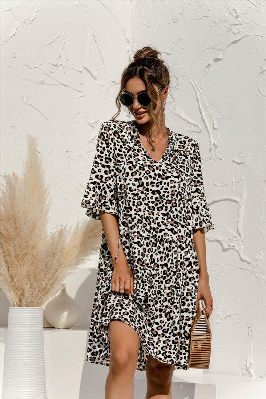 Robe Midi Décolleté en V Imprimé Floral pour Femmes