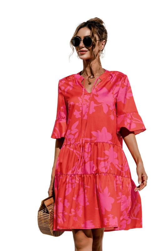 Robe Midi Décolleté en V Imprimé Floral pour Femmes