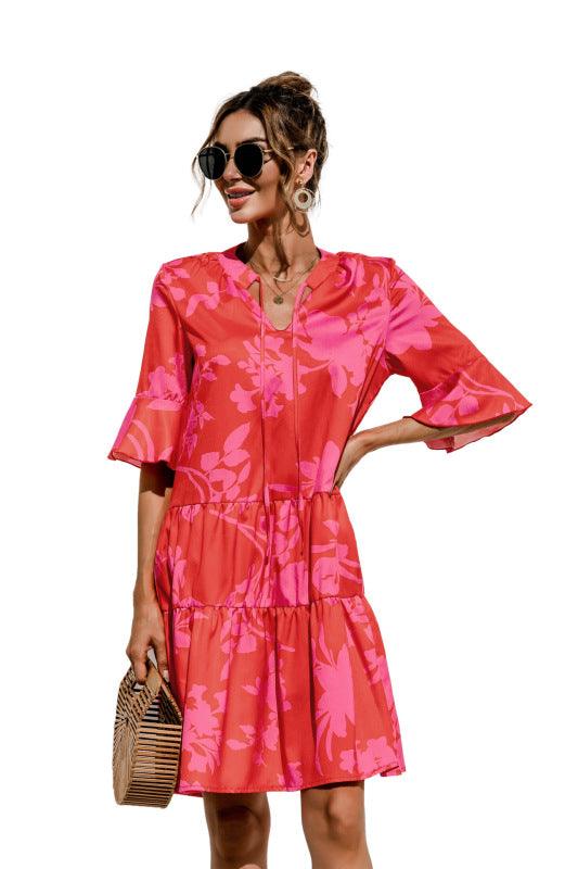 Robe Midi Décolleté en V Imprimé Floral pour Femmes