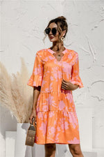 Robe Midi Décolleté en V Imprimé Floral pour Femmes