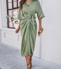 Robe Midi Décolleté en V avec Ceinture à Nœud pour Femmes