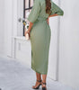 Robe Midi Décolleté en V avec Ceinture à Nœud pour Femmes