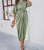 Robe Midi Décolleté en V avec Ceinture à Nœud pour Femmes