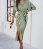 Robe Midi Décolleté en V avec Ceinture à Nœud pour Femmes