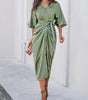 Robe Midi Décolleté en V avec Ceinture à Nœud pour Femmes