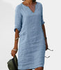 Robe Midi Col V Couleur Unie pour Femmes