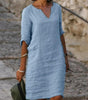 Robe Midi Col V Couleur Unie pour Femmes