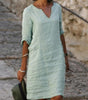 Robe Midi Col V Couleur Unie pour Femmes