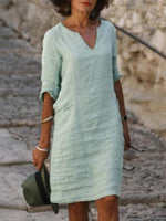 Robe Midi Col V Couleur Unie pour Femmes