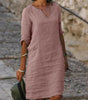 Robe Midi Col V Couleur Unie pour Femmes