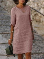 Robe Midi Col V Couleur Unie pour Femmes
