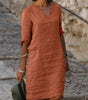 Robe Midi Col V Couleur Unie pour Femmes