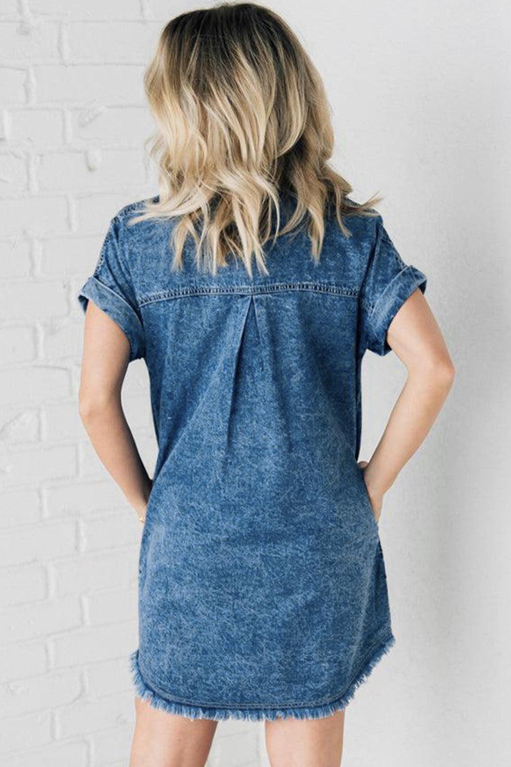 Robe en Denim Lavée avec Franges pour Femmes