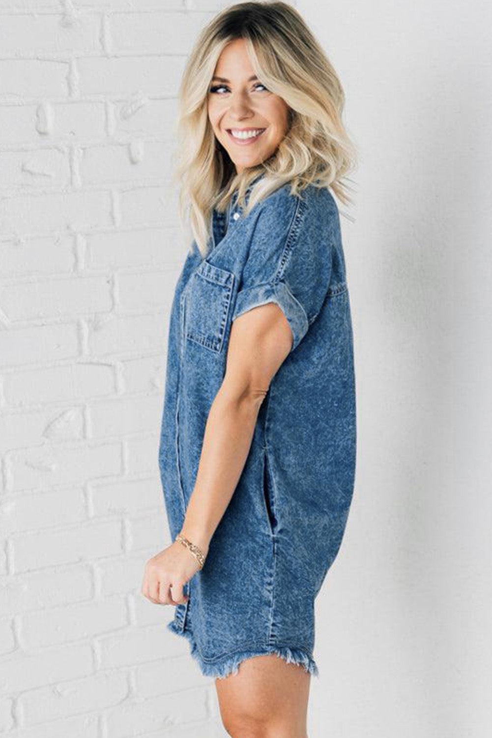 Robe en Denim Effilochée pour Femmes