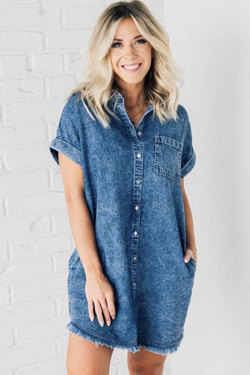 Robe en Denim Effilochée pour Femmes