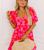 Robe Mini Imprimée Fleurs Volants pour Femmes