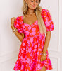 Robe Mini Imprimée Fleurs Volants pour Femmes