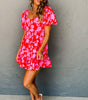 Robe Mini Imprimée Fleurs Volants pour Femmes