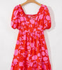 Robe Mini Imprimée Fleurs Volants pour Femmes