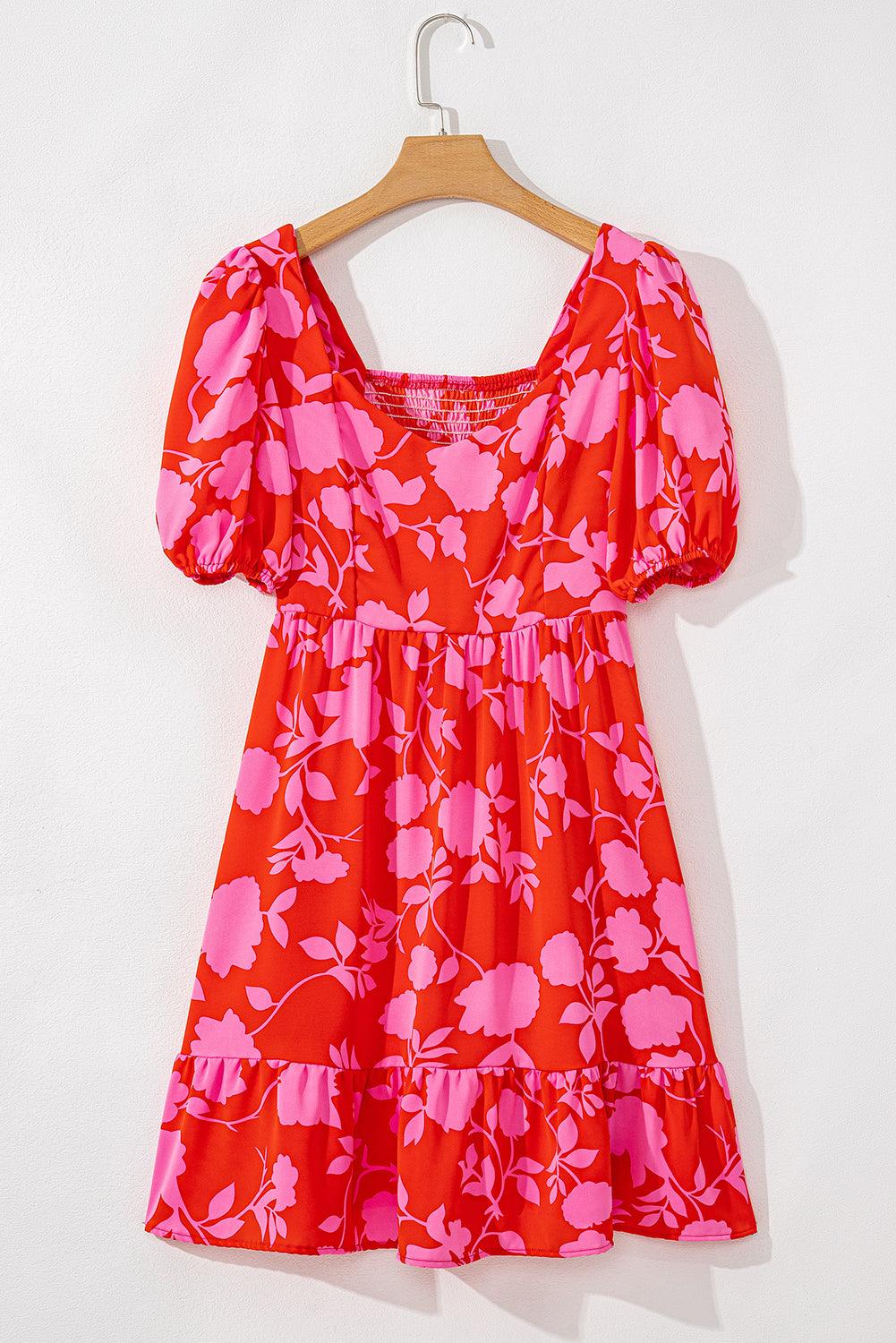 Robe Mini Imprimée Fleurs Volants pour Femmes