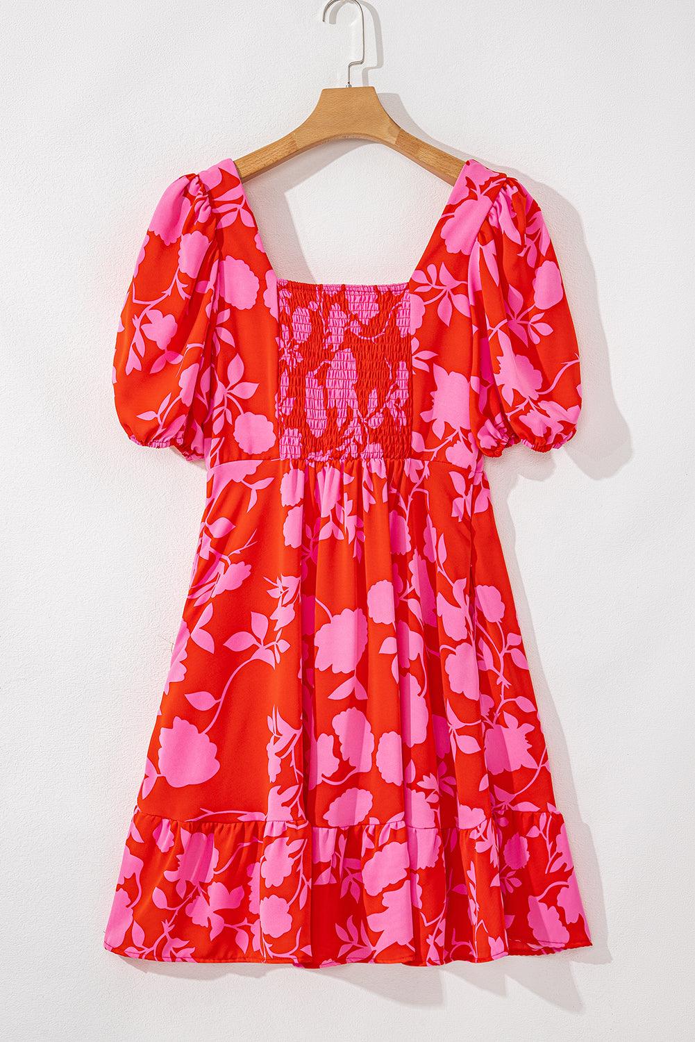 Robe Mini Imprimée Fleurs Volants pour Femmes