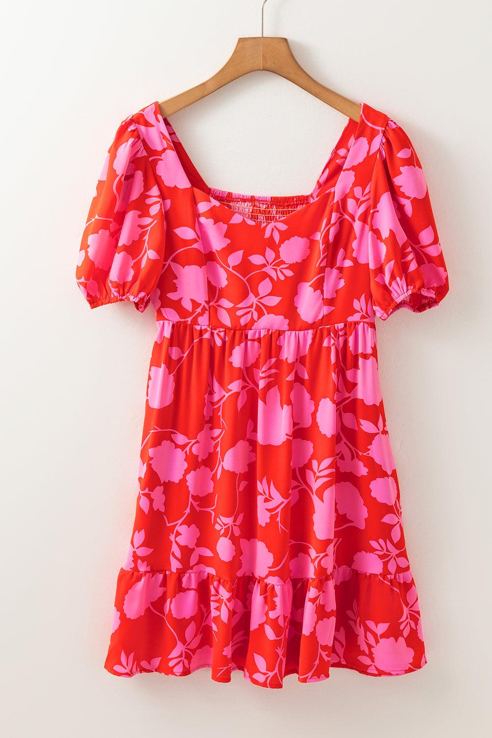 Robe Mini Imprimée Fleurs Volants pour Femmes