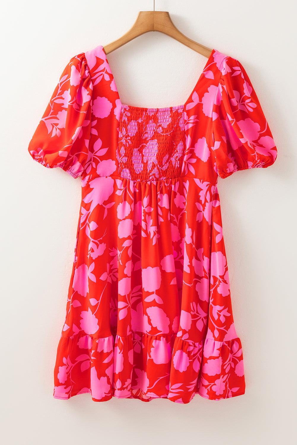 Robe Mini Imprimée Fleurs Volants pour Femmes