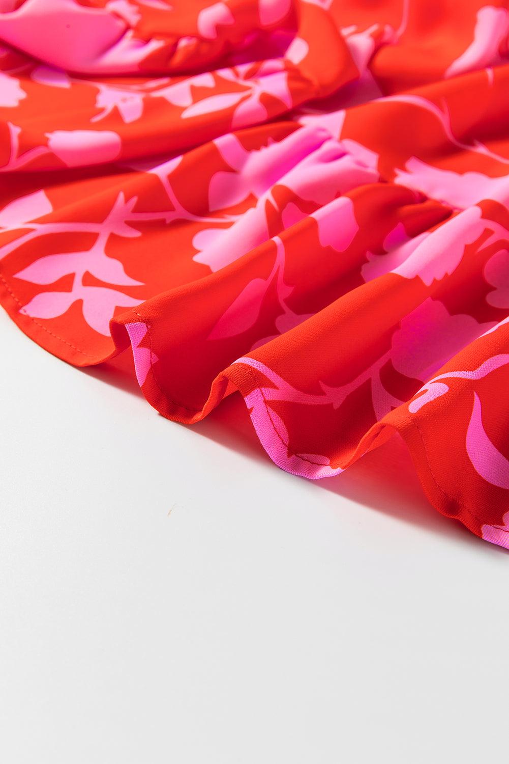 Robe Mini Imprimée Fleurs Volants pour Femmes