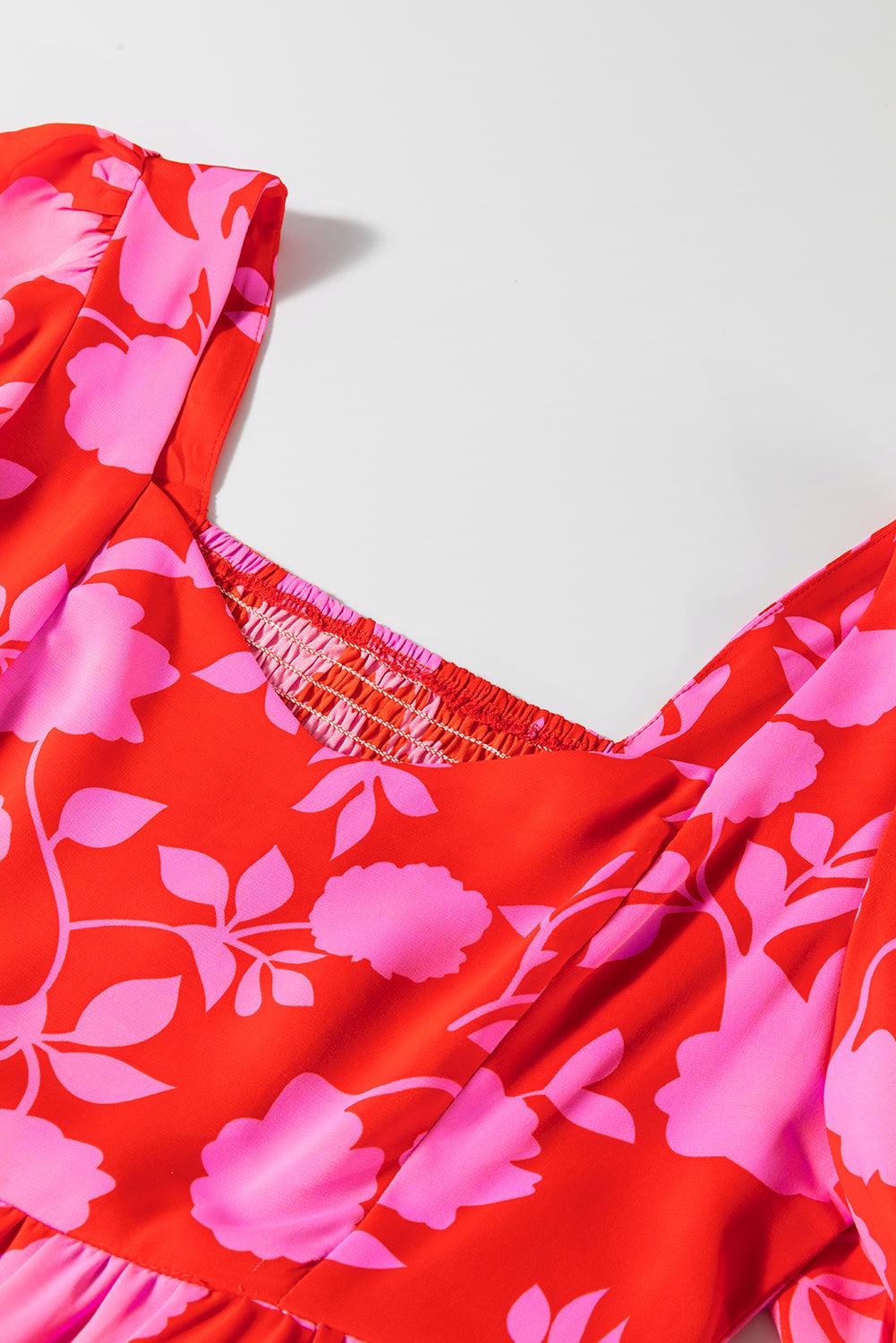 Robe Mini Imprimée Fleurs Volants pour Femmes