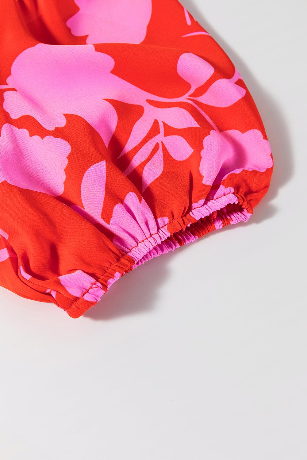 Robe Mini Imprimée Fleurs Volants pour Femmes