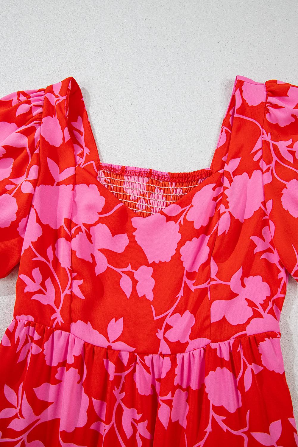Robe Mini Imprimée Fleurs Volants pour Femmes