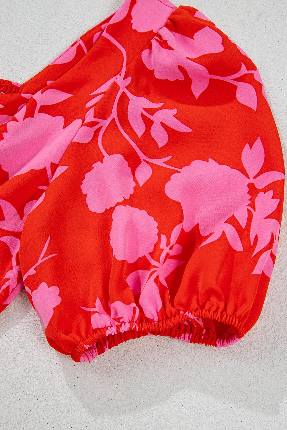 Robe Mini Imprimée Fleurs Volants pour Femmes