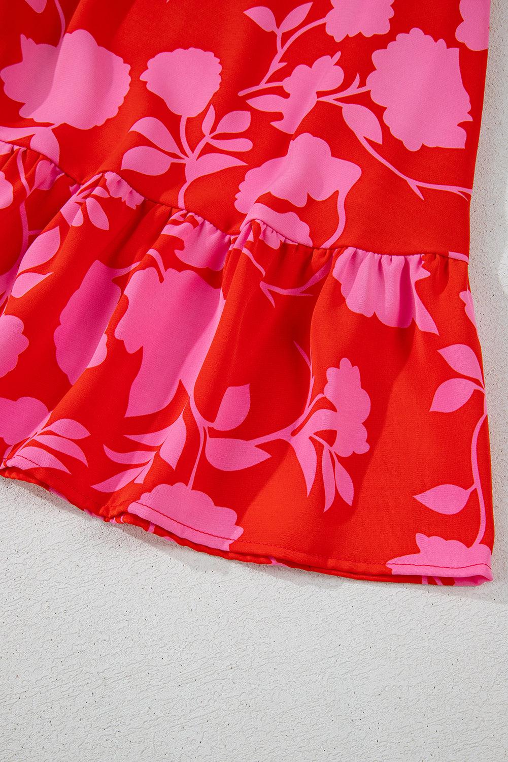 Robe Mini Imprimée Fleurs Volants pour Femmes