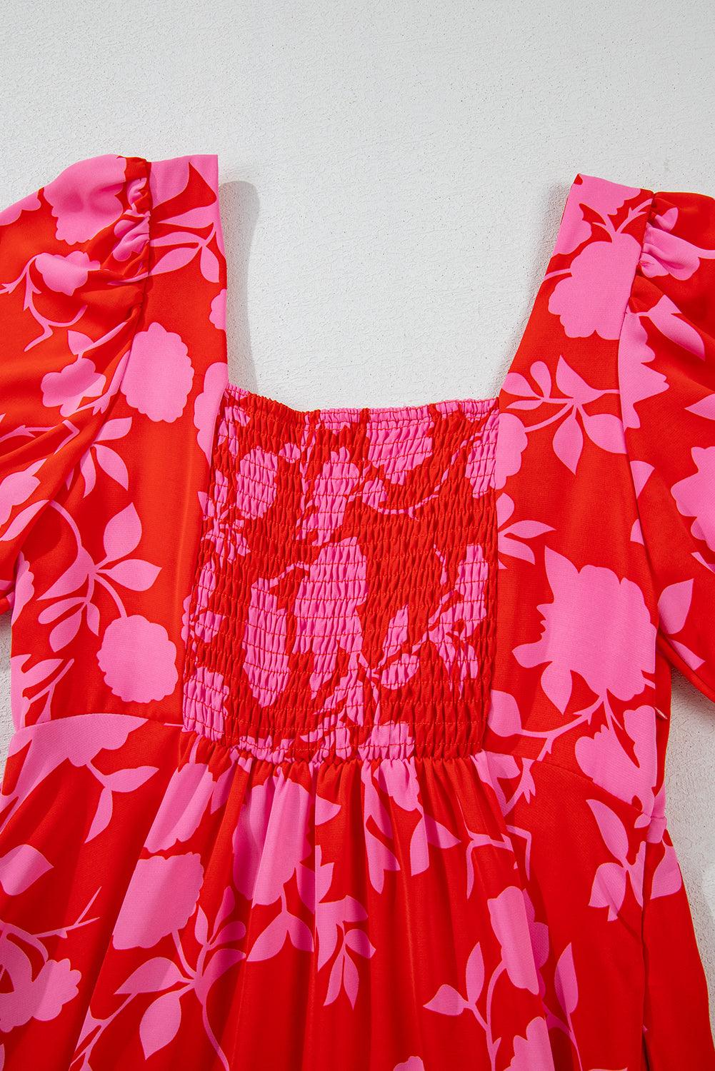 Robe Mini Imprimée Fleurs Volants pour Femmes