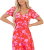 Robe Mini Imprimée Fleurs Volants pour Femmes