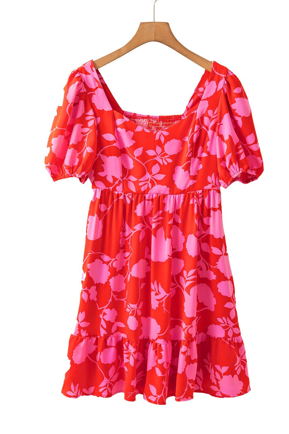 Robe Mini Imprimée Fleurs Volants pour Femmes
