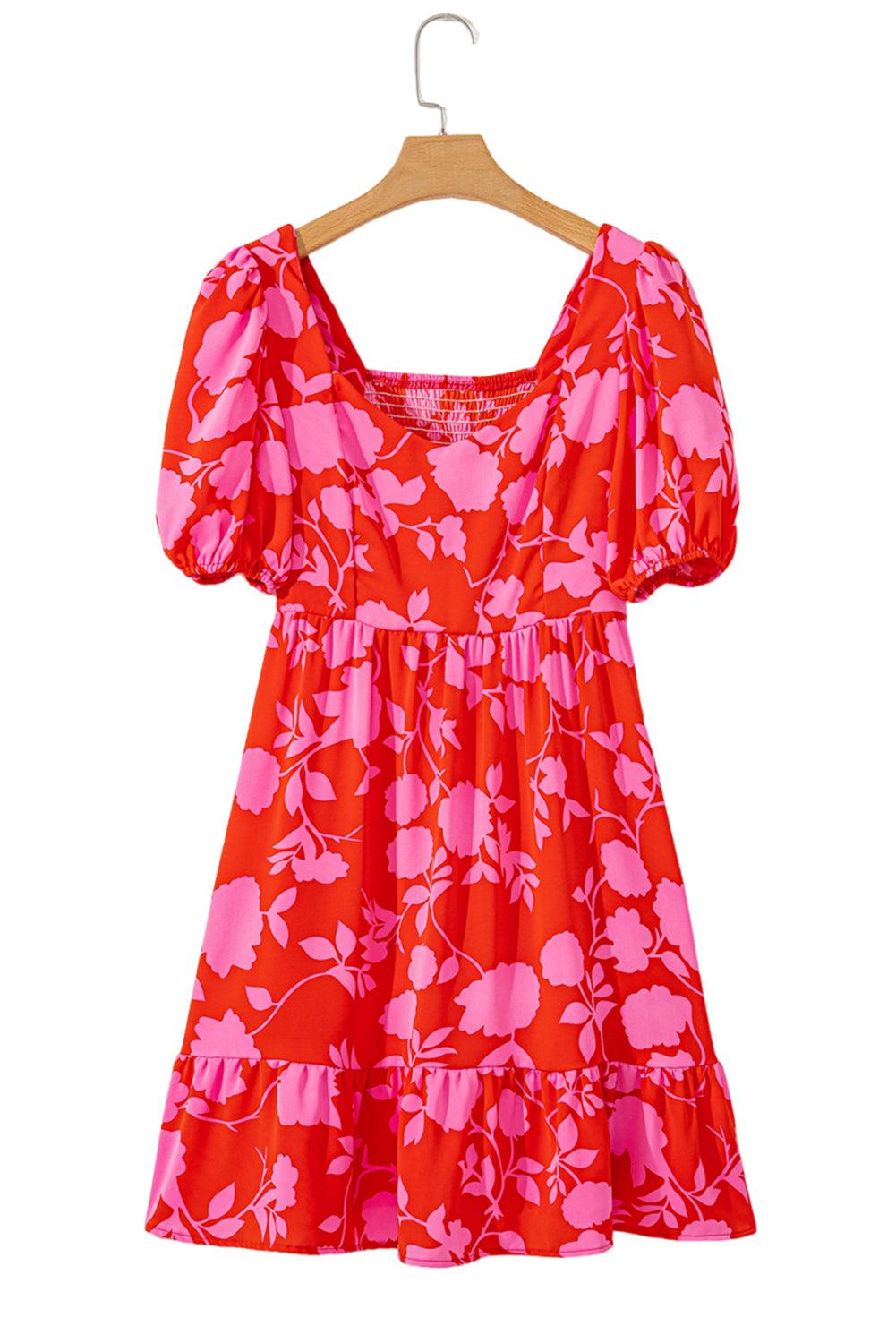 Robe Mini Imprimée Fleurs Volants pour Femmes