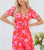 Robe Mini Imprimée Fleurs Volants pour Femmes
