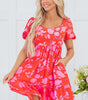 Robe Mini Imprimée Fleurs Volants pour Femmes