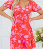 Robe Mini Imprimée Fleurs Volants pour Femmes