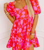 Robe Mini Imprimée Fleurs Volants pour Femmes