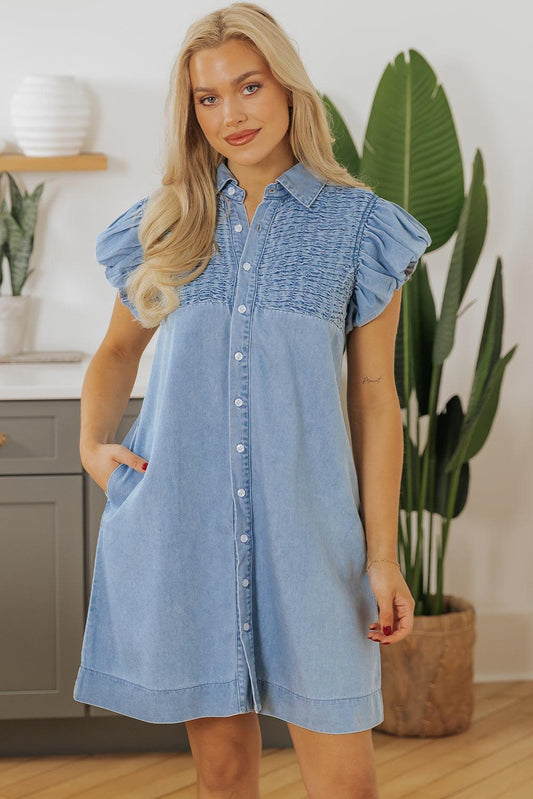 Robe Mini avec Manches Volantes pour Femmes