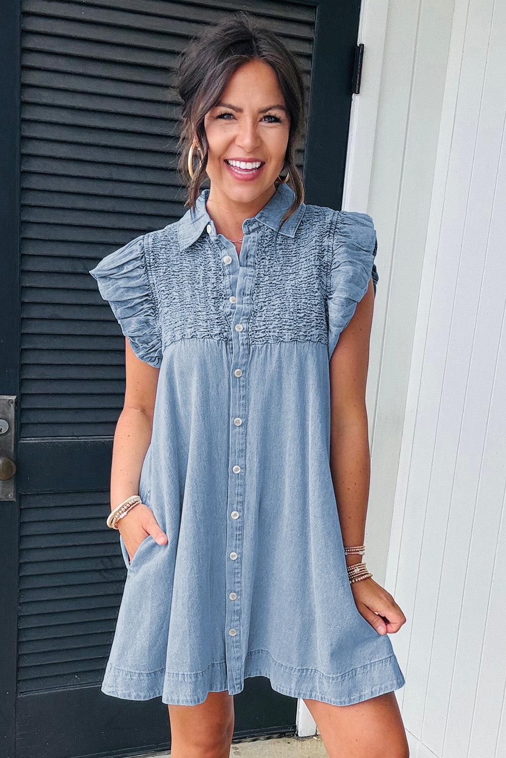Robe Mini avec Manches Volantes pour Femmes