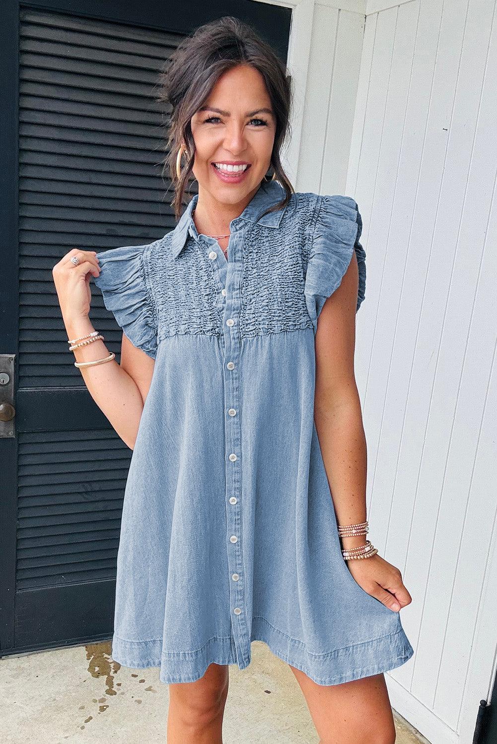 Robe Mini avec Manches Volantes pour Femmes