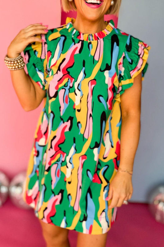 Robe Mini à Franges et Imprimé Abstrait pour Femmes