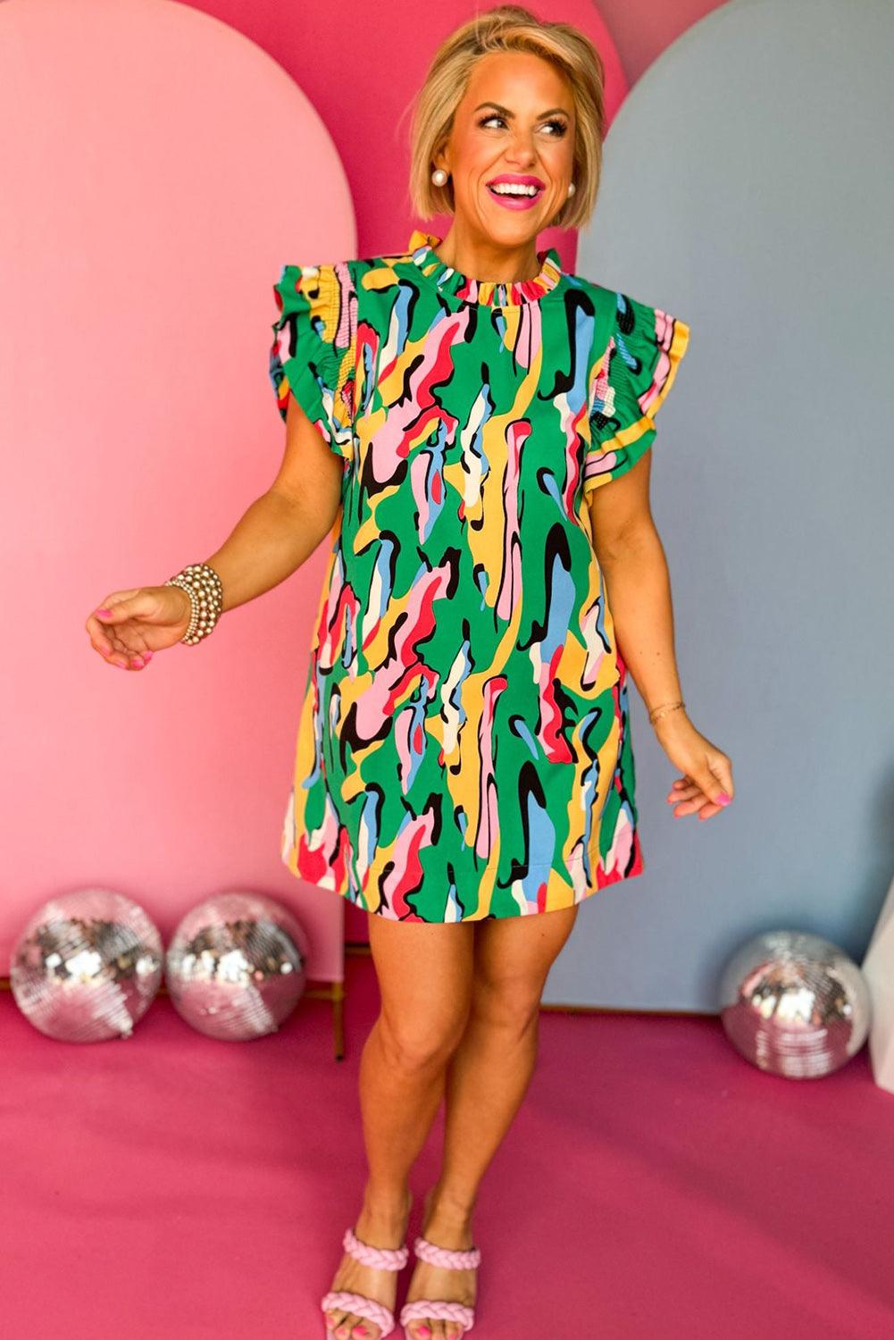 Robe Mini à Franges et Imprimé Abstrait pour Femmes