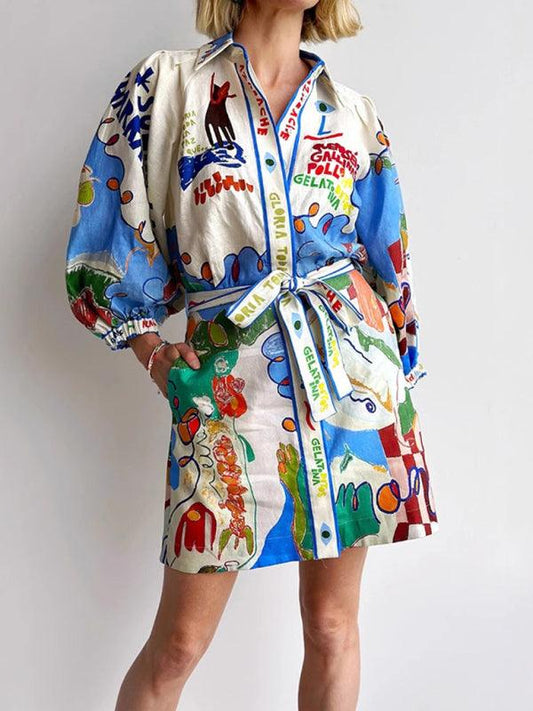 Robe Mini Imprimée avec Fermeture à Boutons pour Femmes
