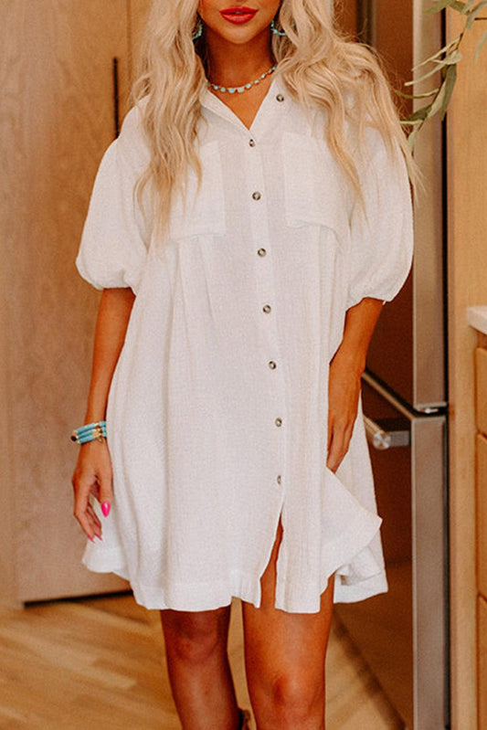 Robe Mini Élégante avec Manches Bouffantes pour Femmes