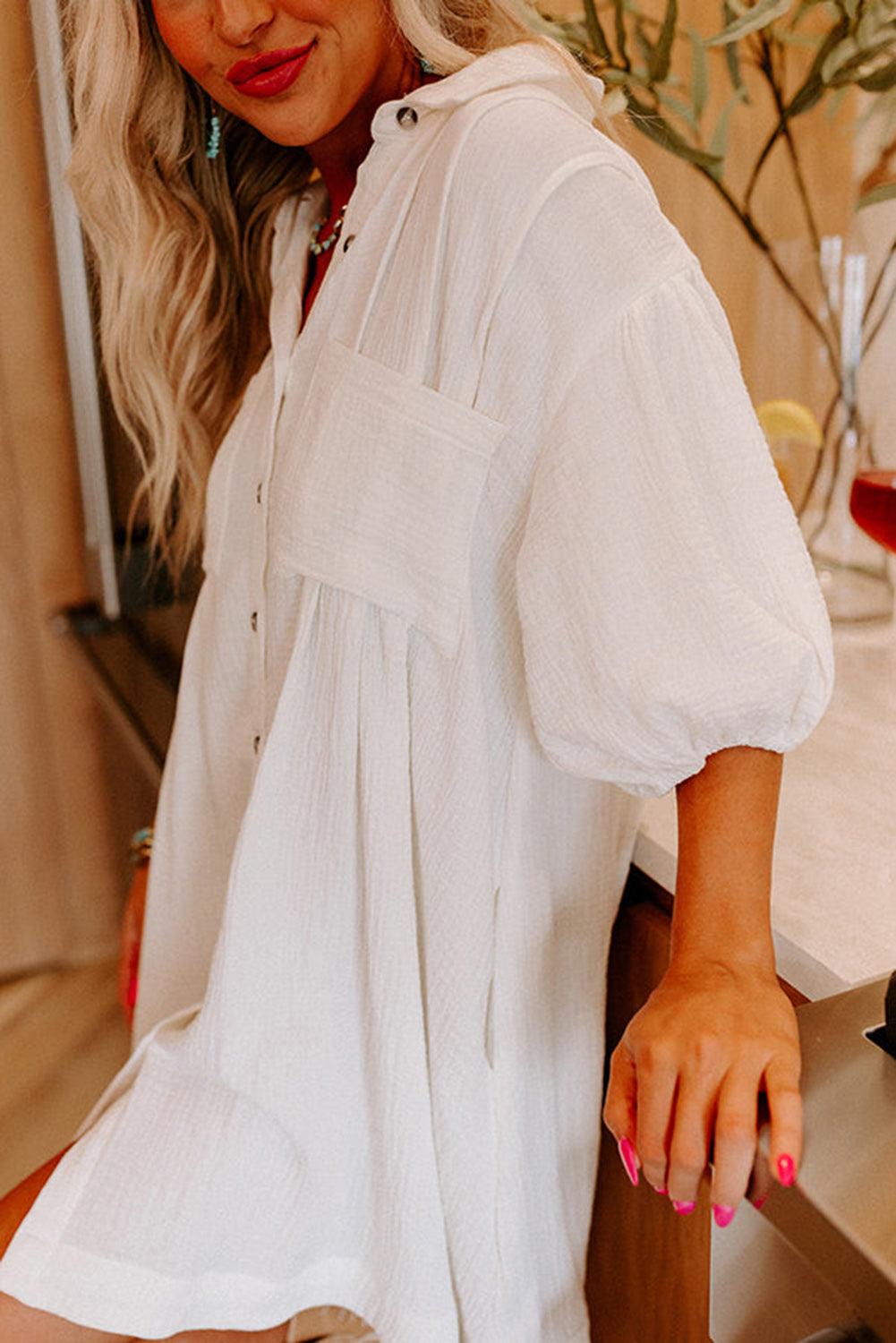 Robe Mini Élégante avec Manches Bouffantes pour Femmes