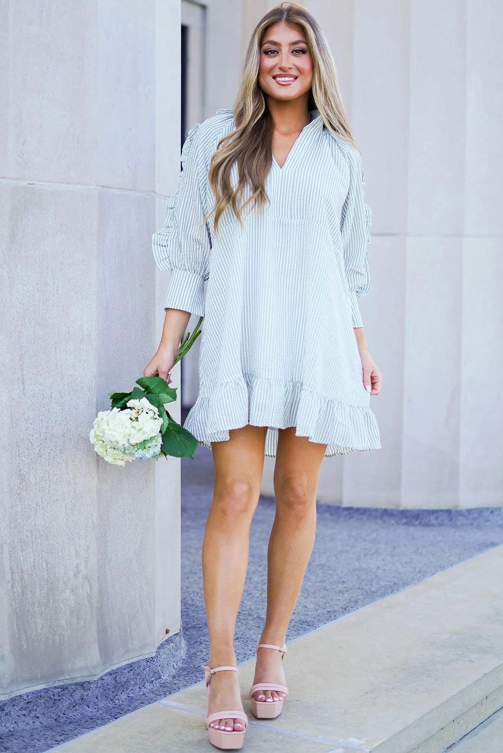 Robe Mini à Volants et Manches Bouffantes pour Femmes